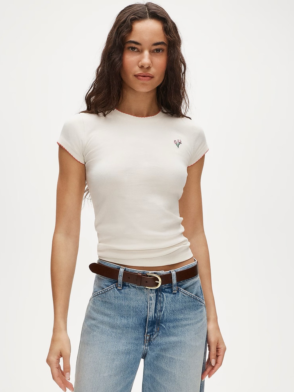J. Crew - Perfect-Fit Crewneck T-shirt with Flower Embroidery